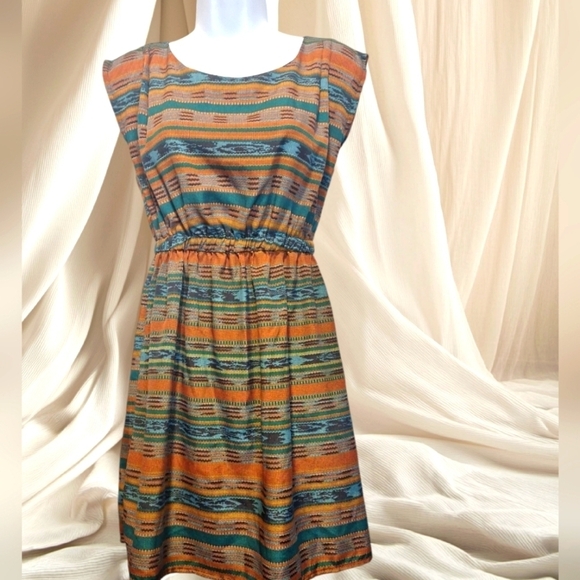 BeBop Orange and Turquoise Printed Mini Sleeveless Dress Women's Small - Picture 1 of 7
